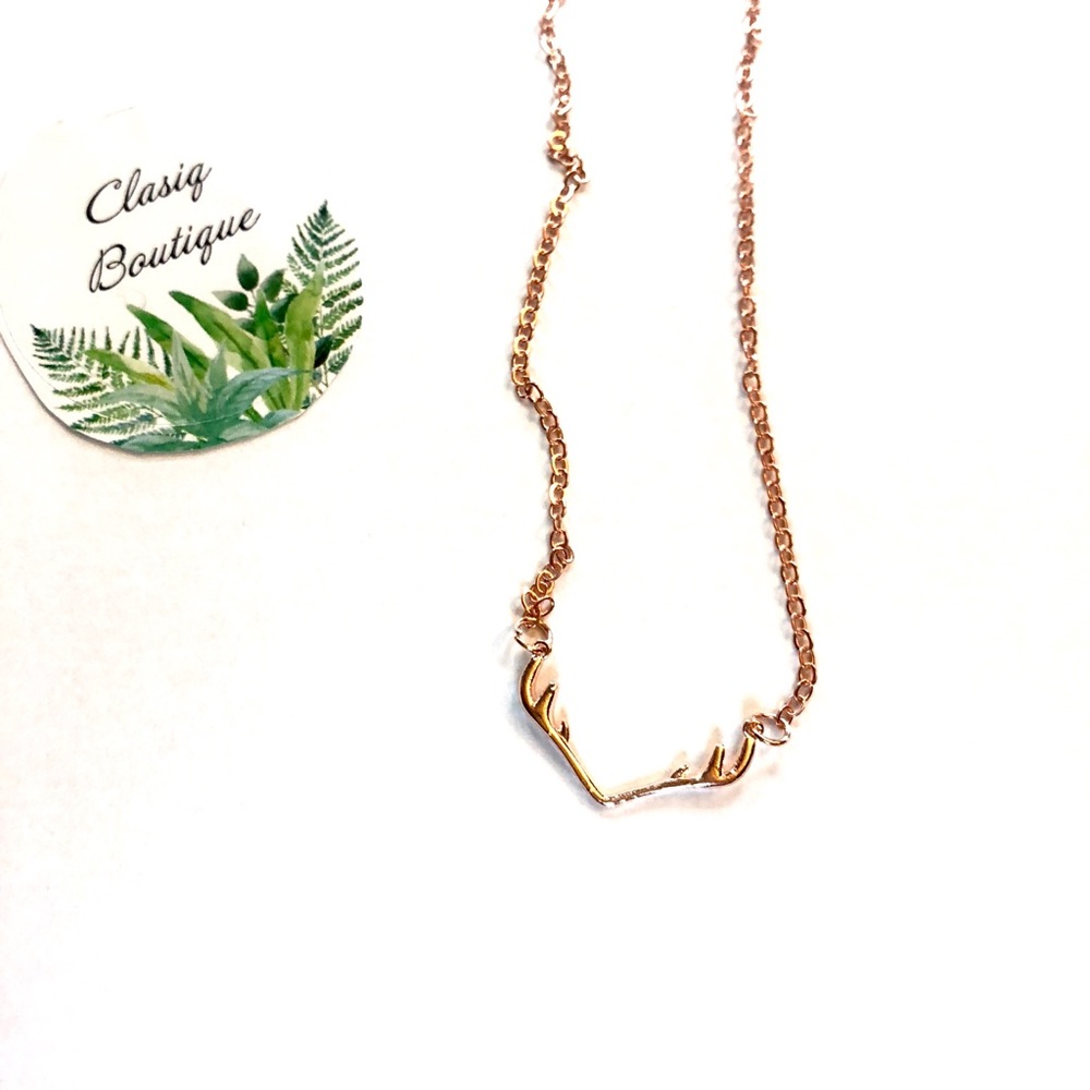 Petite Rose Gold Antler Necklace